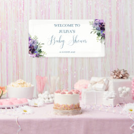 Paarse bloemige baby shower welkom spandoek