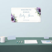Paarse bloemige baby shower welkom spandoek (Beurs)
