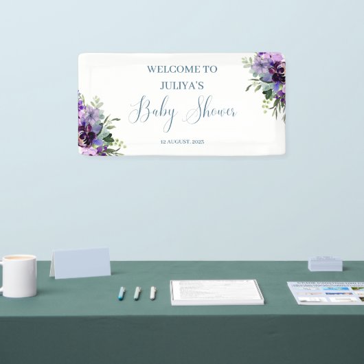 Paarse bloemige baby shower welkom spandoek (Beurs)