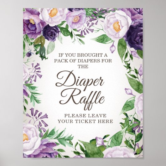 Paarse bloemige babyshower luierspel poster (Voorkant)