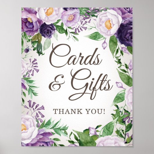 Paarse bloemige babyshowerkaarten cadeaus poster (Voorkant)