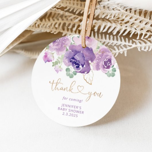 Paarse bloemige bedank je babyshower bedankjes labels