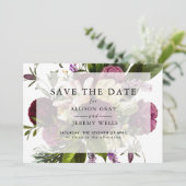 Paarse Bloemige Bewaar de Datum Save The Date (Staand voorkant)