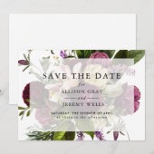 Paarse Bloemige Bewaar de Datum Save The Date (Voorkant / Achterkant)