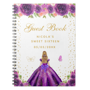 Paarse Bloemige Blonde Haren Prinses Sweet Sixteen Notitieboek