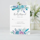 Paarse bloemige boho waterverf RSVP-kaarten RSVP Kaartje (Staand voorkant)