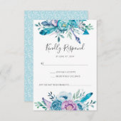 Paarse bloemige boho waterverf RSVP-kaarten RSVP Kaartje (Voorkant / Achterkant)