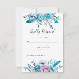 Paarse bloemige boho waterverf RSVP-kaarten RSVP Kaartje