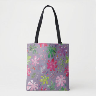 Paarse Bloemige Boodschappentas – Roze & Groene Bo Tote Bag