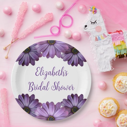 Paarse Bloemige Bruids-Shower Papieren Bordje (Feest)