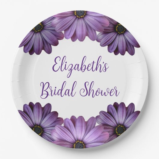 Paarse Bloemige Bruids-Shower Papieren Bordje (Voorkant)