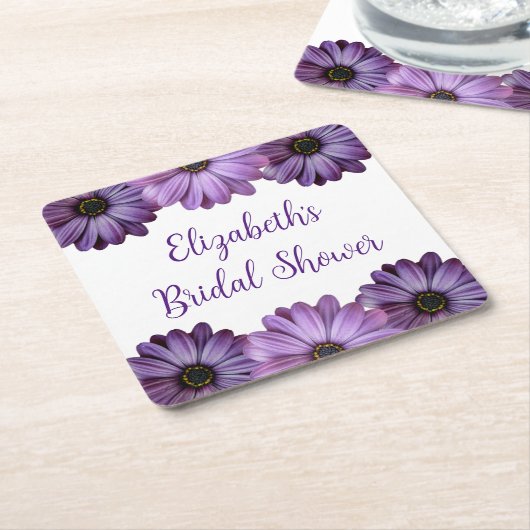 Paarse bloemige bruidsdouche kartonnen onderzetters (Schuin)