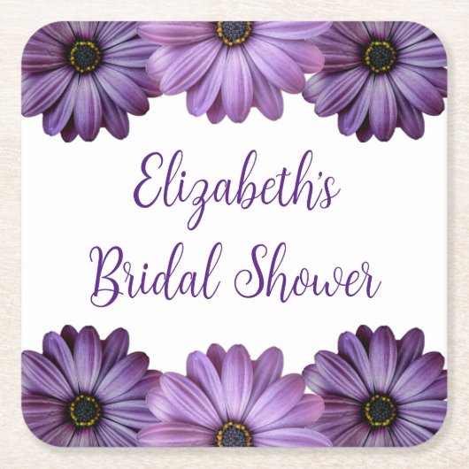 Paarse Bloemige Bruidsdouche Kartonnen Onderzetters (Voorkant)