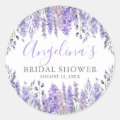 Paarse Bloemige Bruidsdouche Ronde Sticker (Voorkant)
