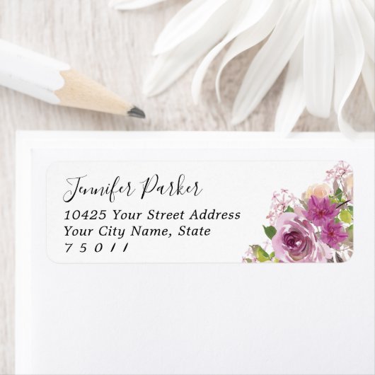 Paarse Bloemige Bruidsfeest Retouradreslabels Etiket (Insitu)