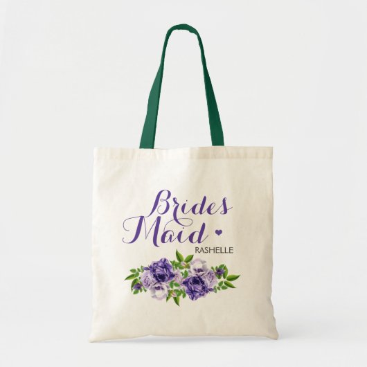 Paarse Bloemige Bruidsmeisje Tote Bag (Voorkant)