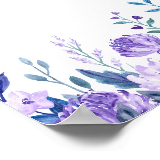 Paarse Bloemige Bruidsmeisjes Ontvangst Poster (Hoek)