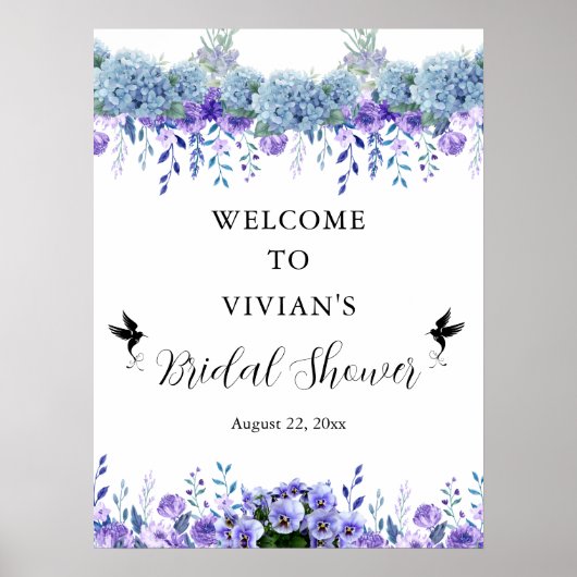 Paarse Bloemige Bruidsmeisjes Ontvangst Poster (Voorkant)