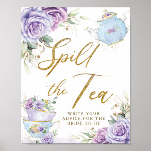 Paarse Bloemige Bruiloft Feest 'Spill The Tea' Poster