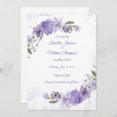 Paarse Bloemige Bruiloft Save The Date (Voorkant / Achterkant)