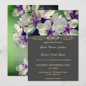 Paarse Bloemige Bruiloft Uitnodiging (Voorkant / Achterkant)