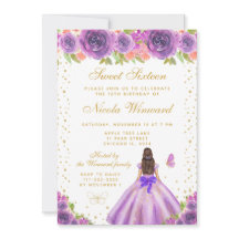 Paarse Bloemige Bruine Haar Prinses Sweet Sixteen