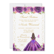Paarse Bloemige Bruine Haar Prinses Sweet Sixteen