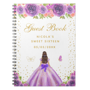 Paarse Bloemige Bruine Haren Prinses Sweet Sixteen Notitieboek