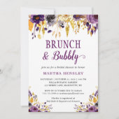 Paarse bloemige brunch en bubbels uitnodiging (Voorkant)