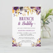 Paarse bloemige brunch en bubbels uitnodiging (Staand voorkant)