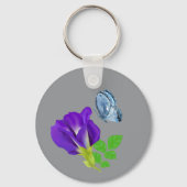 Paarse Bloemige Cadeaupapier Sleutelhanger (Achterkant)