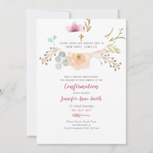 Paarse Bloemige Communie Uitnodiging Katholiek (Voorkant)