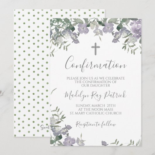 Paarse Bloemige Confirmatie  Kaart (Voorkant / Achterkant)