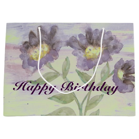 Paarse bloemige designer large cadeautasje (Voorkant)