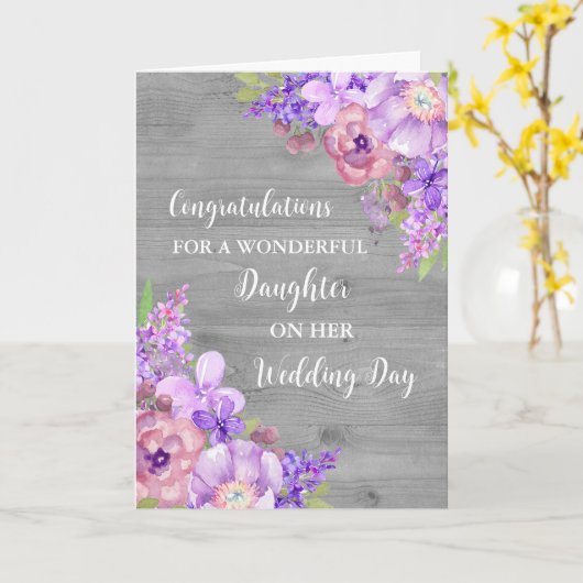 Paarse bloemige dochter trouwdag gefeliciteerd kaart (Gele Bloem)