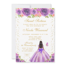Paarse Bloemige Donkere Huid Prinses Sweet Sixteen