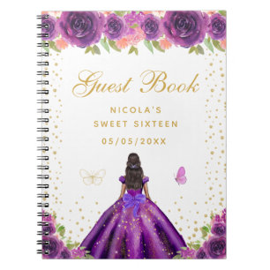 Paarse Bloemige Donkere Huid Prinses Sweet Sixteen Notitieboek