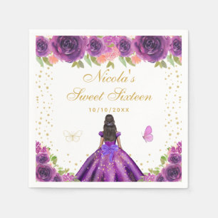 Paarse Bloemige Donkere Huid Prinses Sweet Sixteen Servet