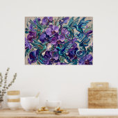 Paarse Bloemige Draai Abstracte Poster (Keuken)