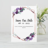 Paarse Bloemige Elegante Aankondiging Bewaar de Da (Staand voorkant)