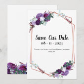 Paarse Bloemige Elegante Aankondiging Bewaar de Da (Voorkant / Achterkant)