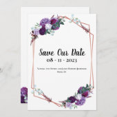 Paarse Bloemige Elegante Aankondiging Save the Dat (Voorkant / Achterkant)