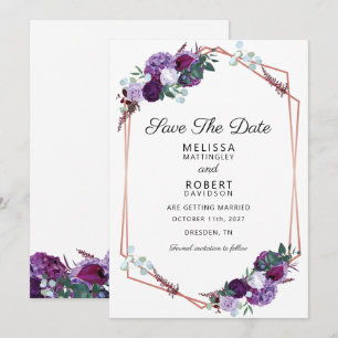 Paarse Bloemige Elegante Geometrische Save the Dat Date