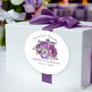 Paarse Bloemige Elegante Liefde en Dankbaarheid Tr Ronde Sticker