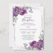 Paarse bloemige en confetti bruiloftsreceptie alle kaart (Voorkant)