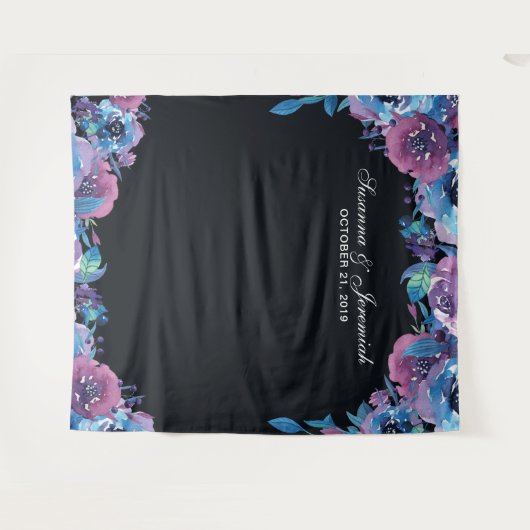 Paarse Bloemige Fotohutje Achtergrond voor Huwelij Wandkleed (Voorkant (horizontaal))