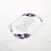 Paarse bloemige geometrische bruiloft zilver folie uitnodiging (Gedraaid)