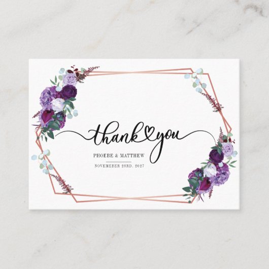 Paarse Bloemige Geometrische Gouden Frame Bedankka Visitekaartje (Voorkant)
