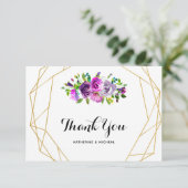 Paarse Bloemige Geometrische Trouw Dank Je Kaart (Staand voorkant)
