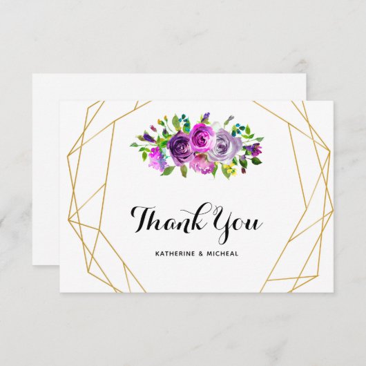 Paarse Bloemige Geometrische Trouw Dankkaart Bedankkaart (Voorkant / Achterkant)